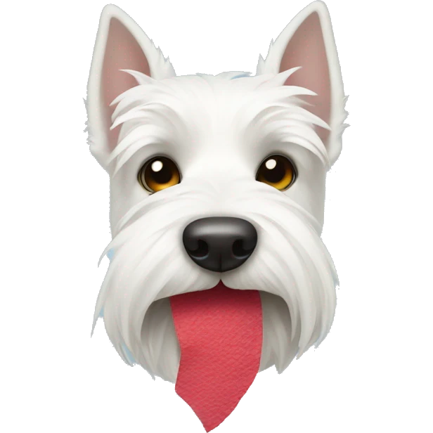 White Scottish terrier face with tissue in its mouth emoji