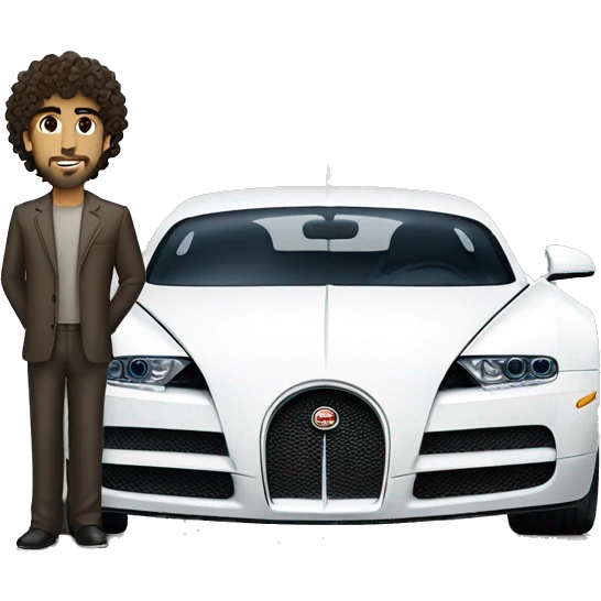 curly hair arab guy and white brunette guy standing in front a bugatti emoji