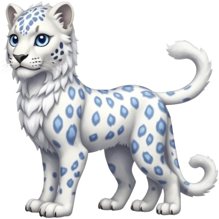 Albino white-furred Snow-Leopard-Gryphon-griffin-chimera-hybrid, full body emoji