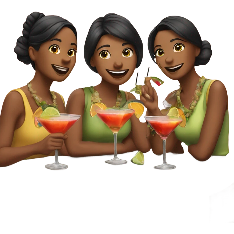 3 kaukasian women drinking cocktails, emoji