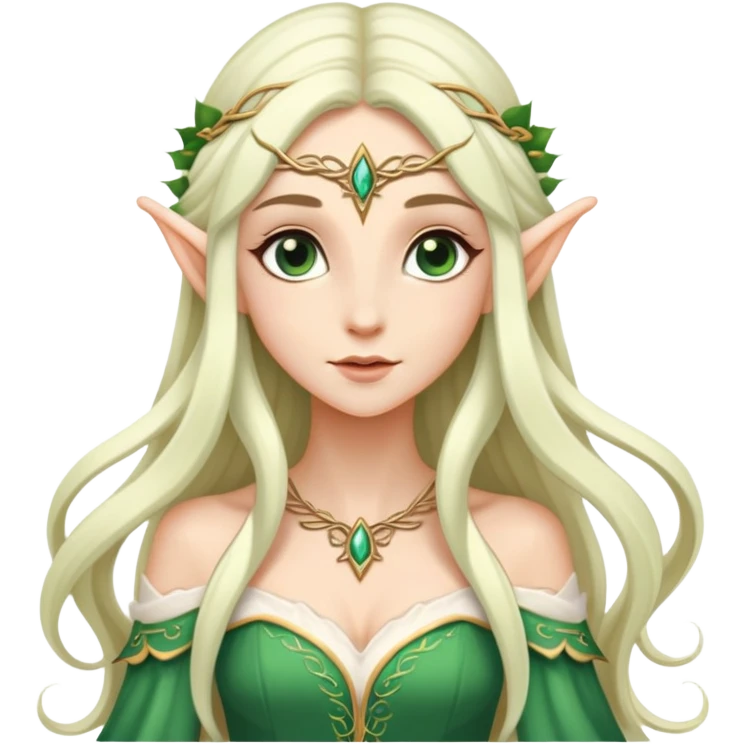 very feminine elf with long flowing hair, delicate features, elegant dress emoji