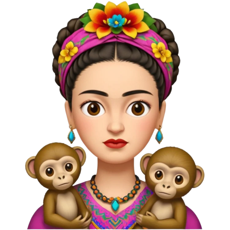 Frida Kahlo with monkey emoji