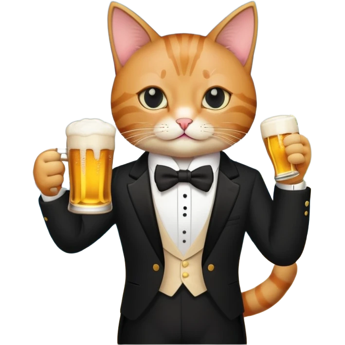 cat in a tuxedo drinking beer on the beach emoji