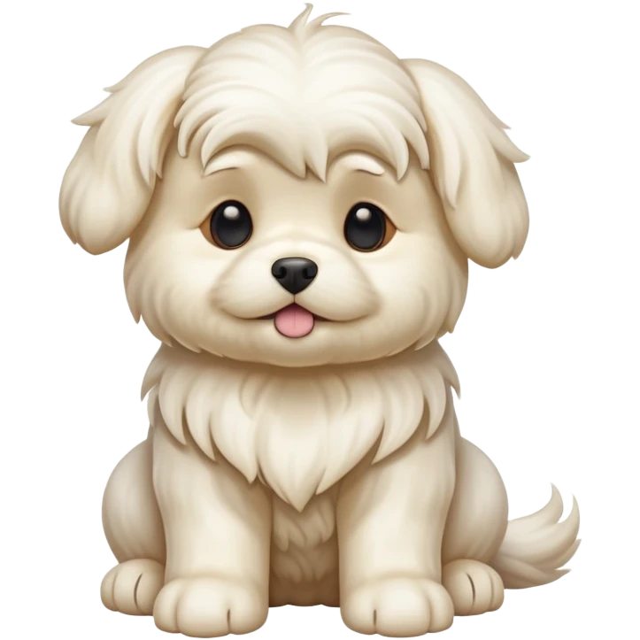 cinematic-[Maltese]-realistic-full-body-sitting-emoji,-tail-resting-loosely-beside-its-paws,-head-tilted-dramatically, -wavy-[cream]-fur,-simplified-yet-realistic-focused-features,-highly-detailed,-glowing-with-an-almost-sarcastic-glow emoji