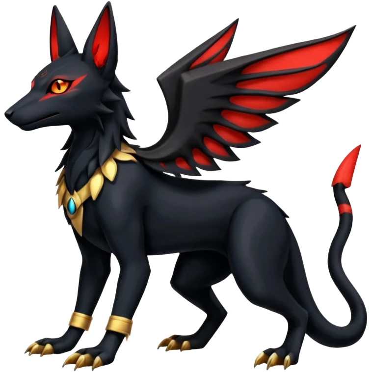 Anubis-Umbreon-Salandit-Luxray-Fakémon-fusion-animal-creature, full body  emoji