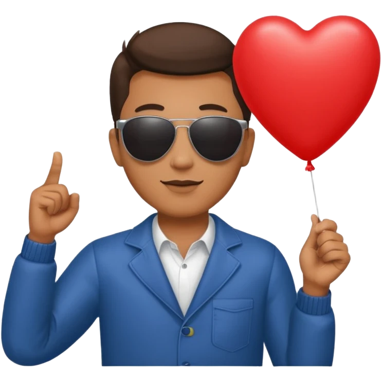 man with sun glasses holding red heart balloon emoji