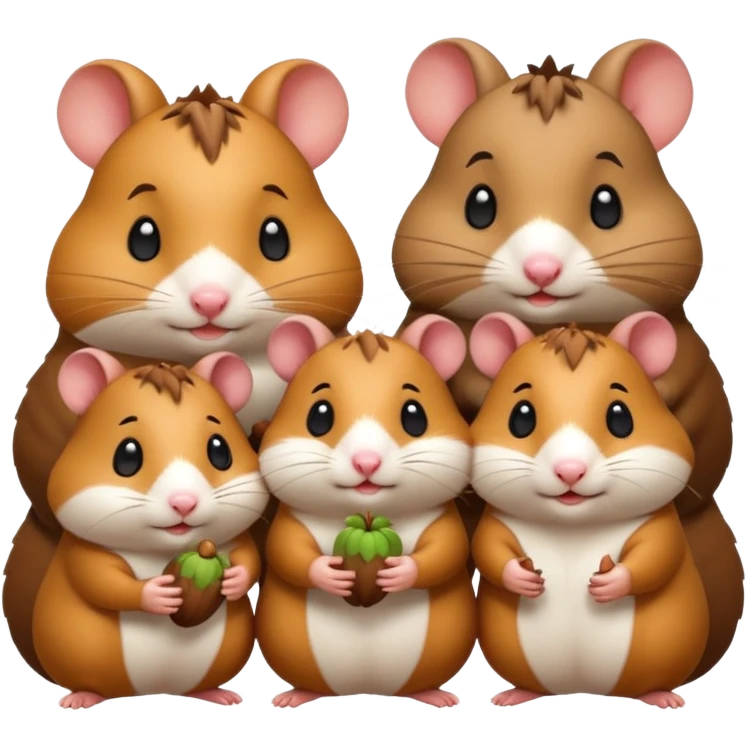 cartoon-style hamster sharing acorns with other cartoon-style hamsters emoji