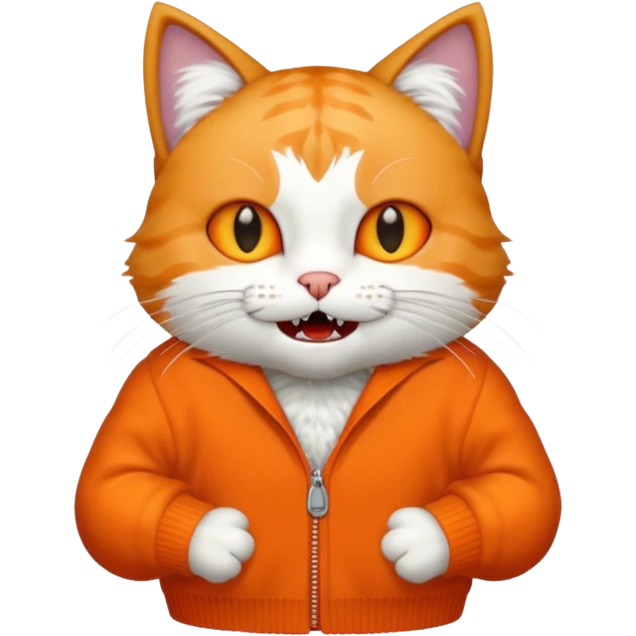 cat with sharp teethin a orange sweater  emoji