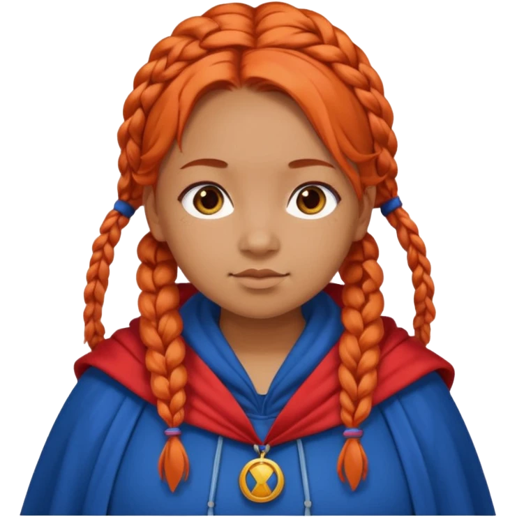 red orange braids hair girl, tan skin, fat, wear blue cloak emoji