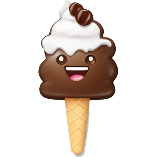ice cream on a stick with chocolate flat shape, with a smile  emoji