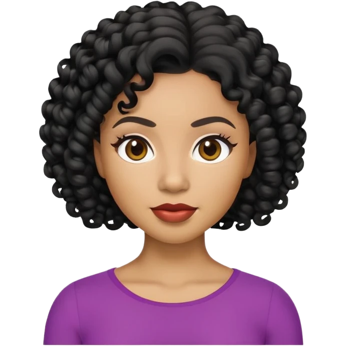 Apple-style Memoji emoji of a light-skinned Black woman with black curly hair, neutral expression, plain background emoji