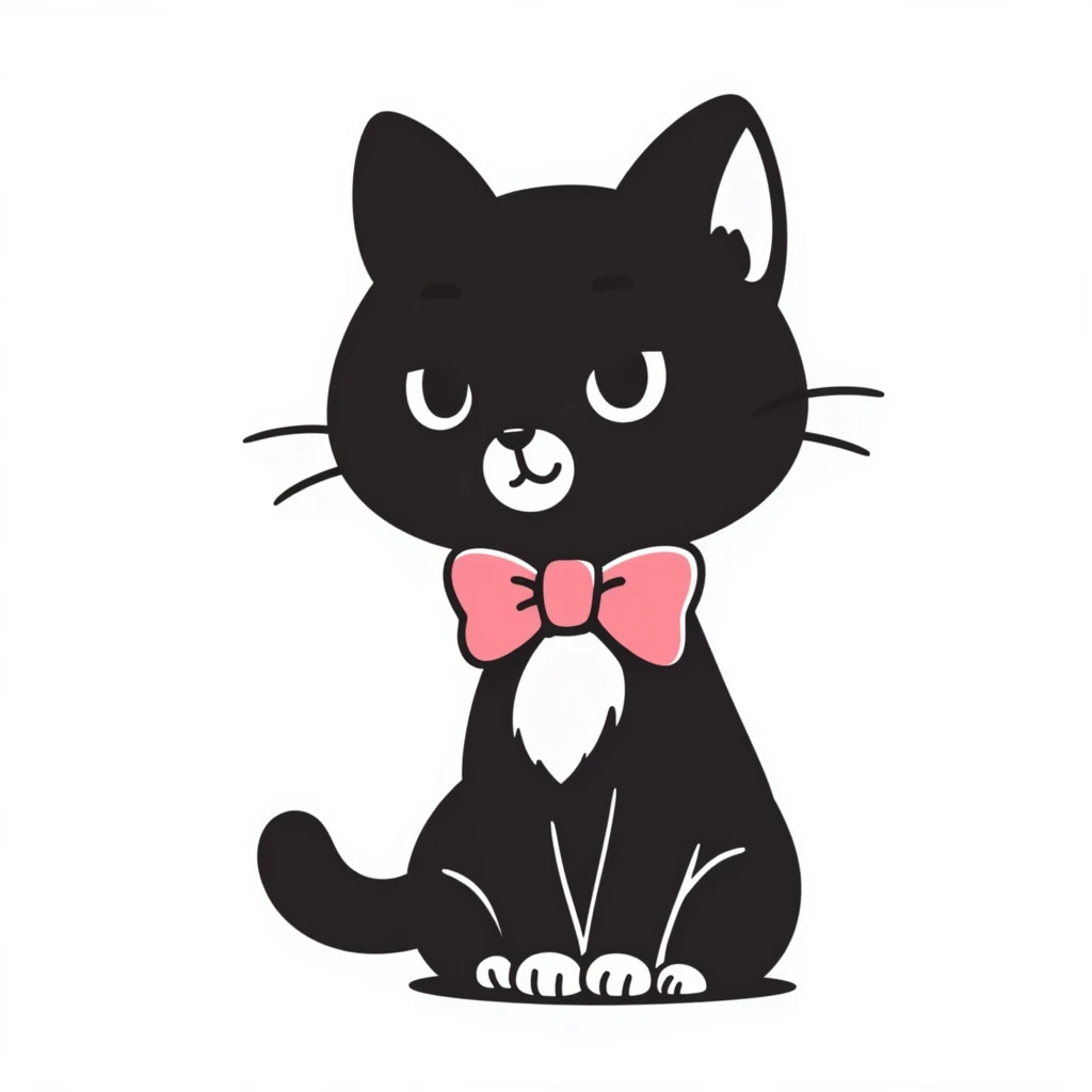 hand-drawn doodle of a kitten with a pink bow emoji