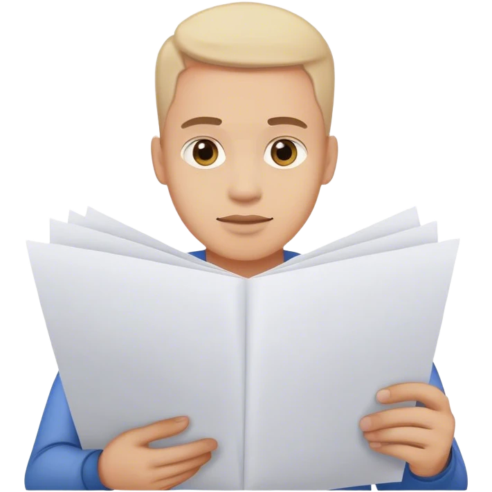 a man holds several sheets of paper with text in his hands emoji