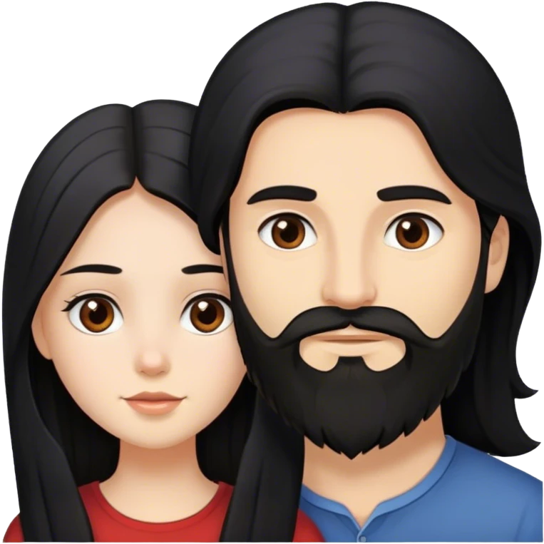A girl with long black hair together and brown eyes with a man with beard  emoji