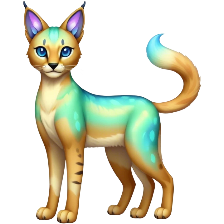 An iridescent transparent luminescent colorful lynx-caracal-serval-fakemon-creature-hybrid emoji