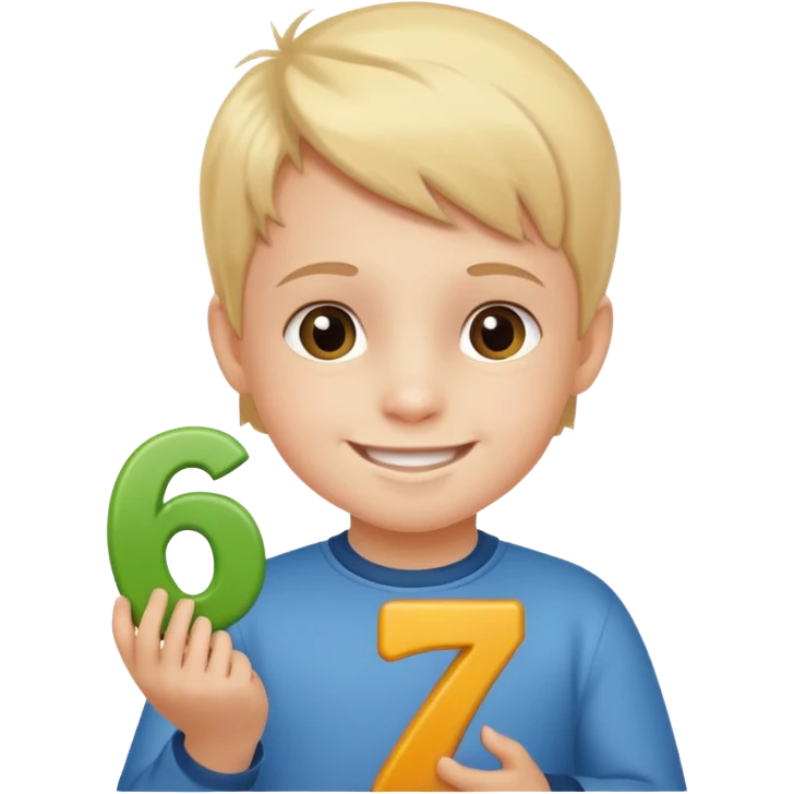 A Lil kid holding 6 7 on emoji