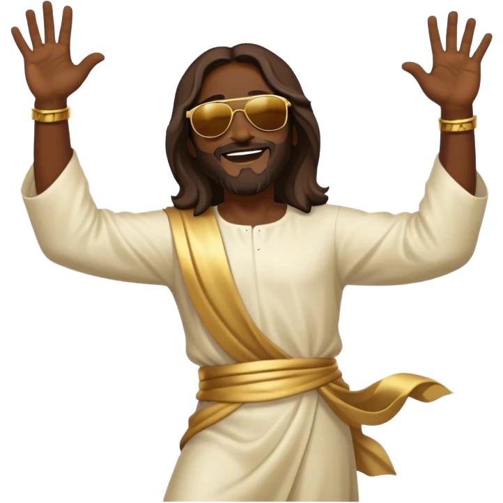 dancing figure of rejoicing Jesus with  sunglases golden  emoji