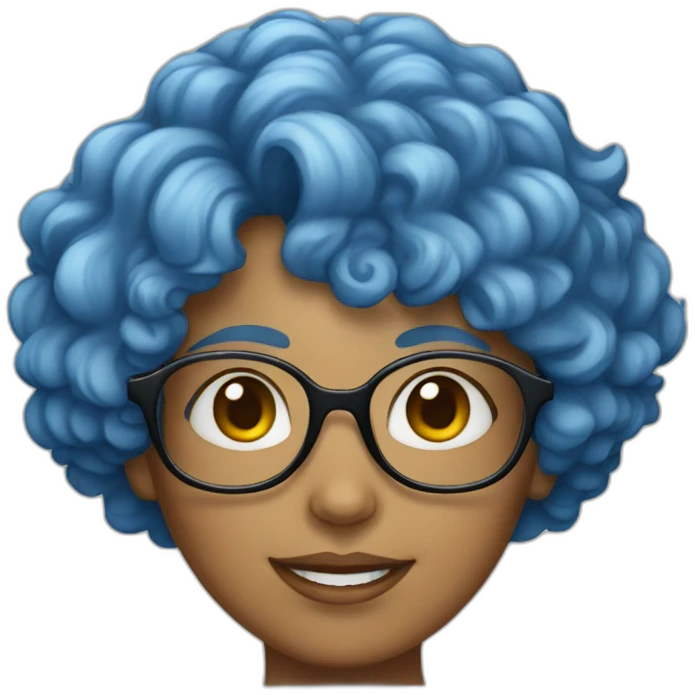 woman with blue curly hair and glasses emoji