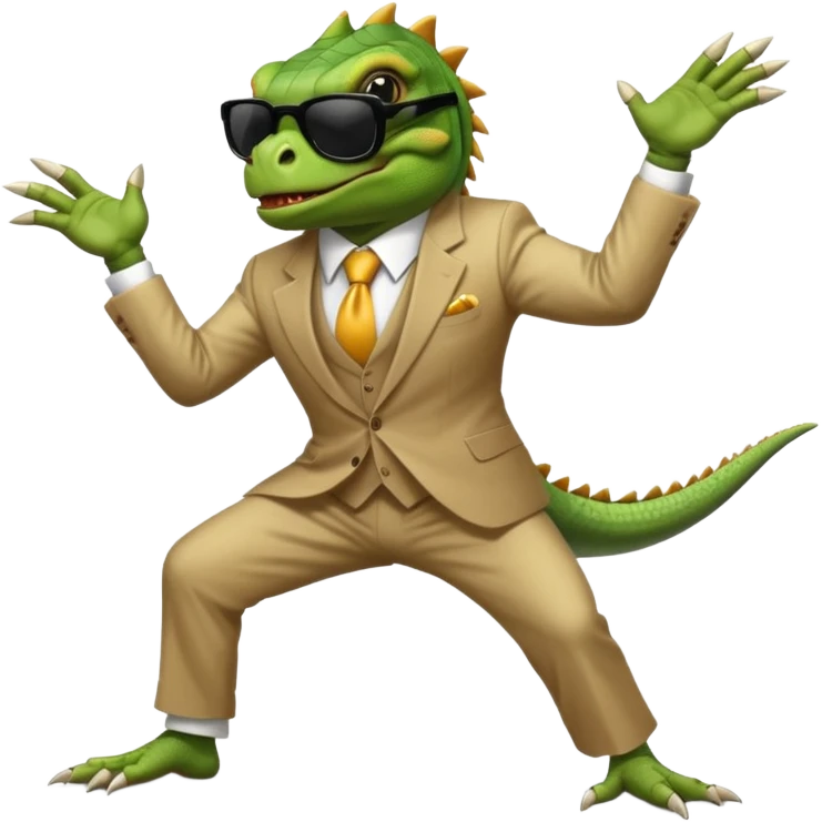 capitalist iguana banker godfather with black sunglasses breakdance scaring emoji