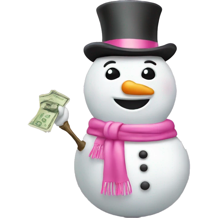 Snowman with pink accessories and money emoji