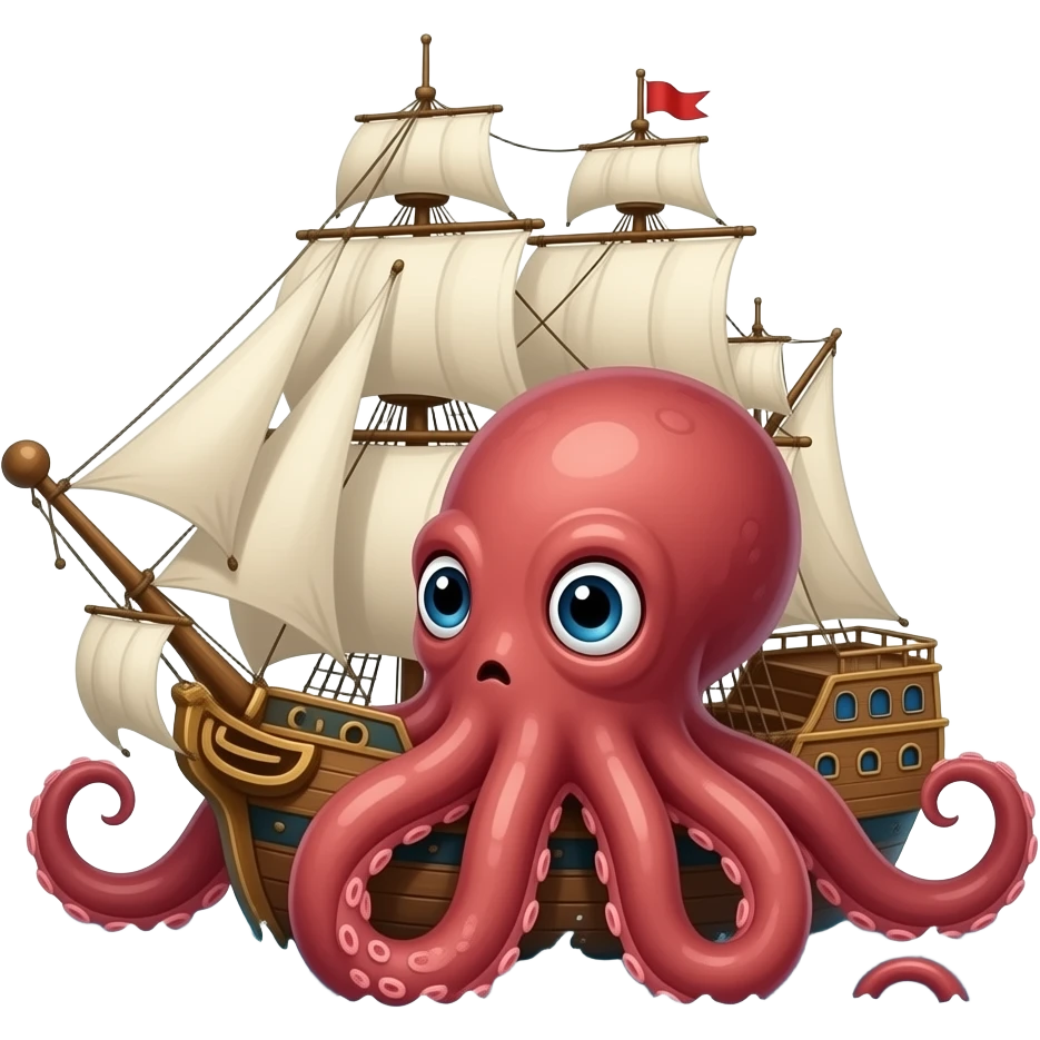 Kraken attacking ship in water emoji