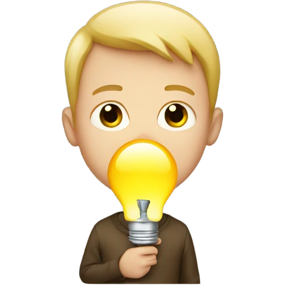 White kid holding lightbulb emoji