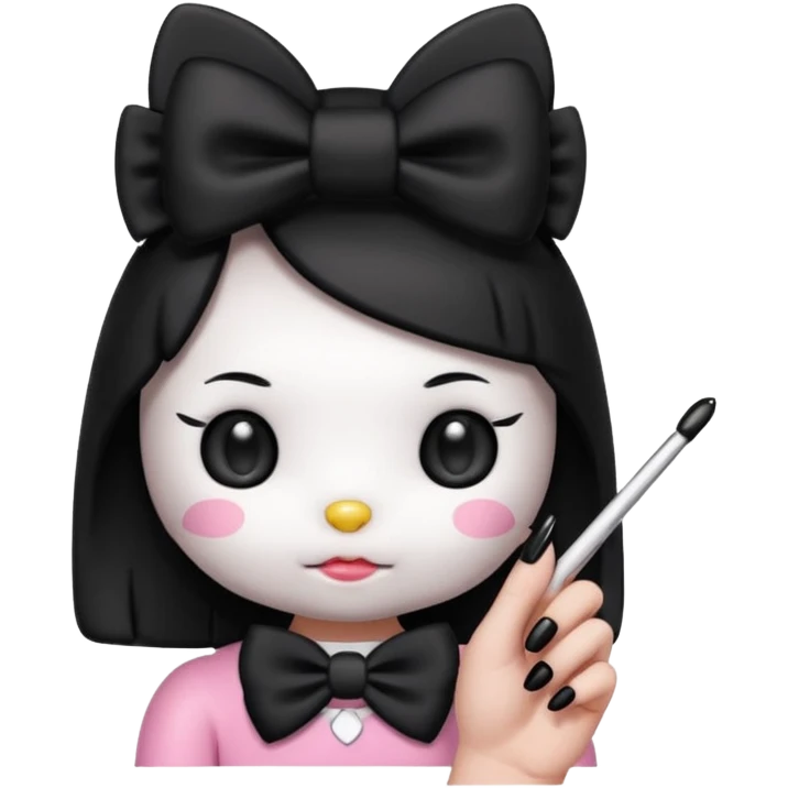 hello kitty with a blunt in a hand with long black nails and a black bow emoji