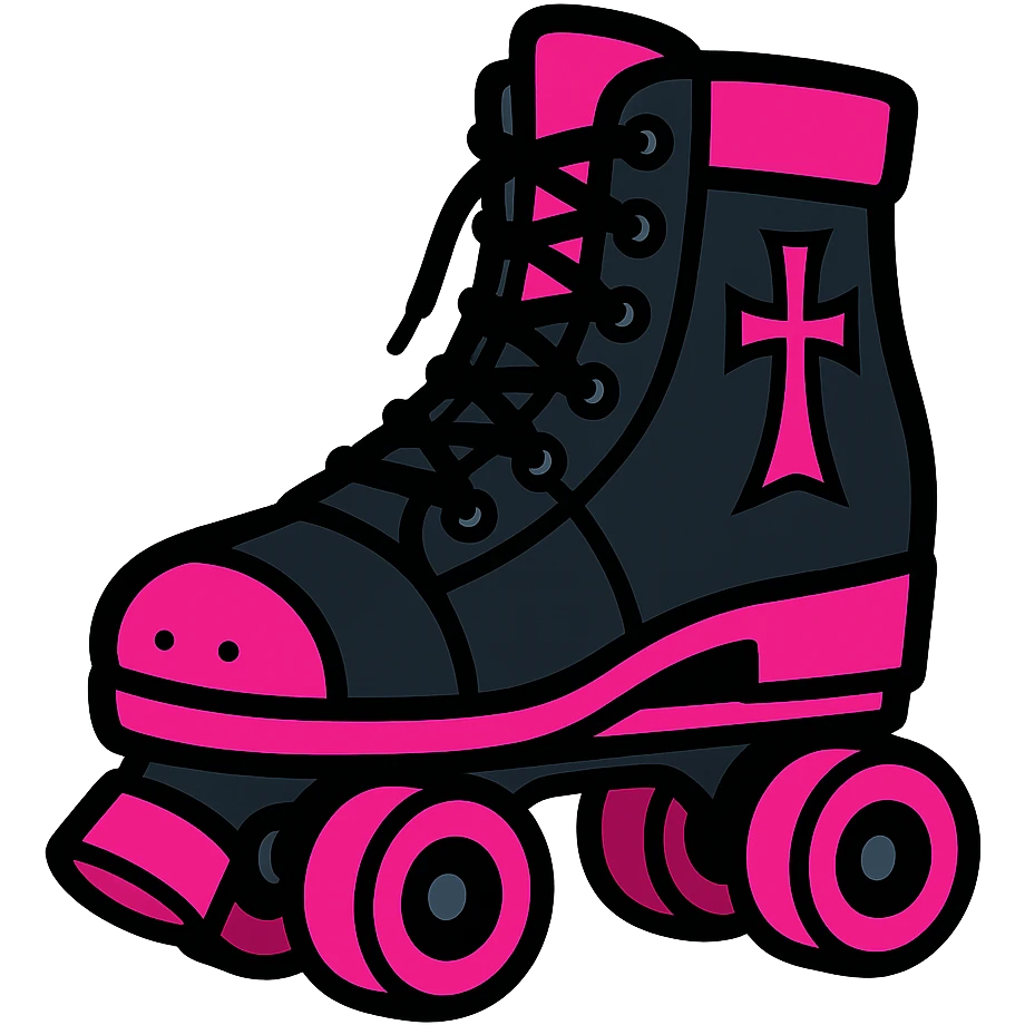 gothic roller skate, black and pink, vibrant toon style emoji