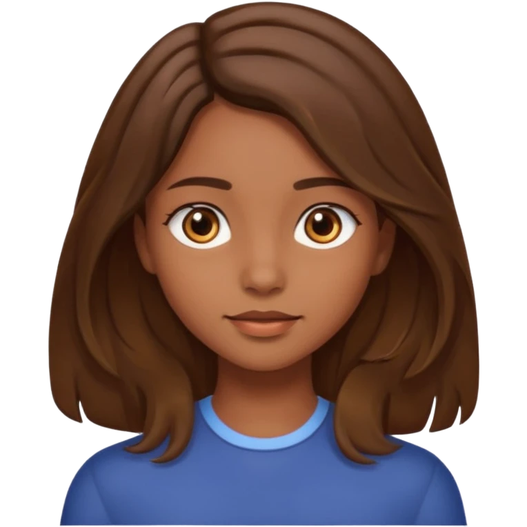 A girl with brown eyes and brown slightly wavy shoulder length hair and a center part emoji