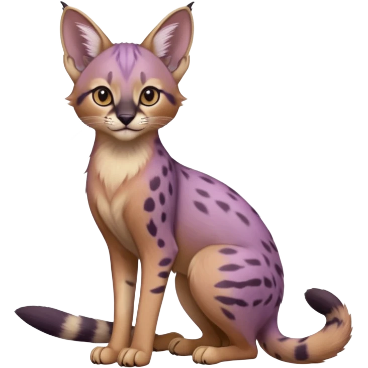 Realistic wild real life cute cool beautiful gorgeous floral pastel-lilac-violet-lavender caracal-serval-civet-genet-hybrid-animal-Fakémon-fursona photo IRL outside (full body) emoji