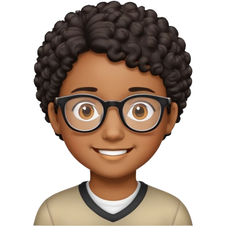 "- Nam
- 10 tuổi
- Da nâu
- Tóc ngắn, xoăn, đen
- Cười tươi
- Đeo kính
" emoji