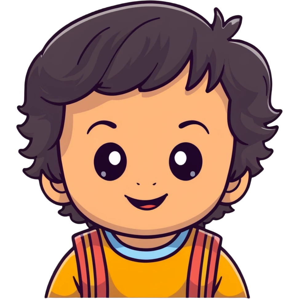 smiling toddler face with big eyes, medium skin tone, and dark wavy hair emoji
