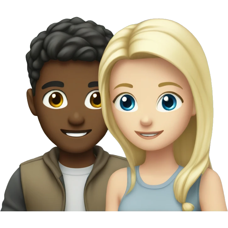 brunette boy and blonde girl with blue eyes outdoors together emoji