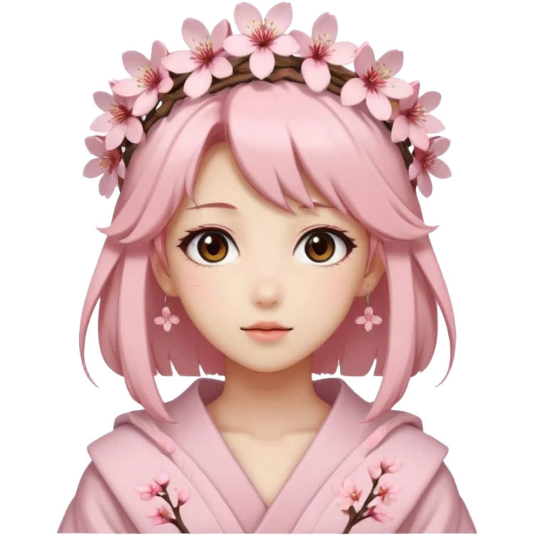 A Gorgeous Beautiful Anime Lady with a Sakura Cherry Blossom Headdress and Pretty Hair, pastelcore aesthetic  emoji