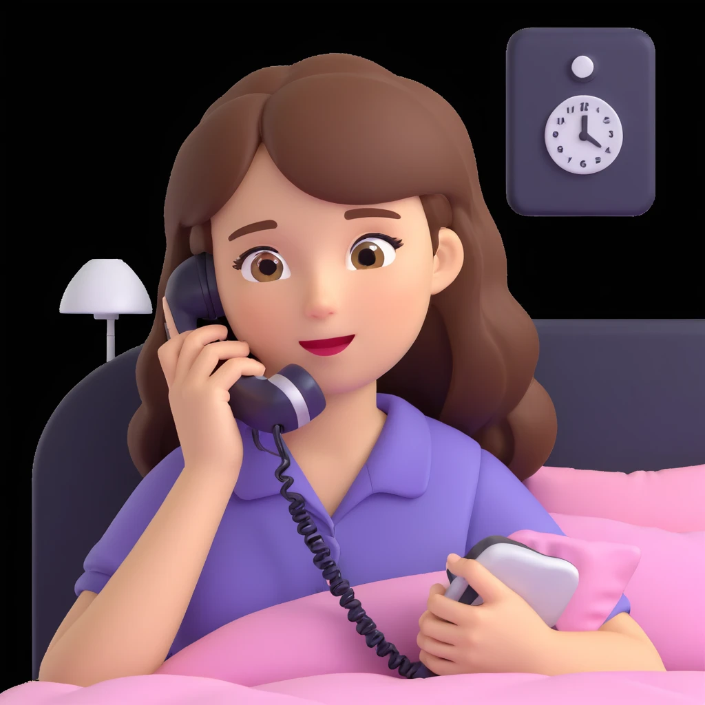 girl talking on phone bedroom background, close up pose emoji