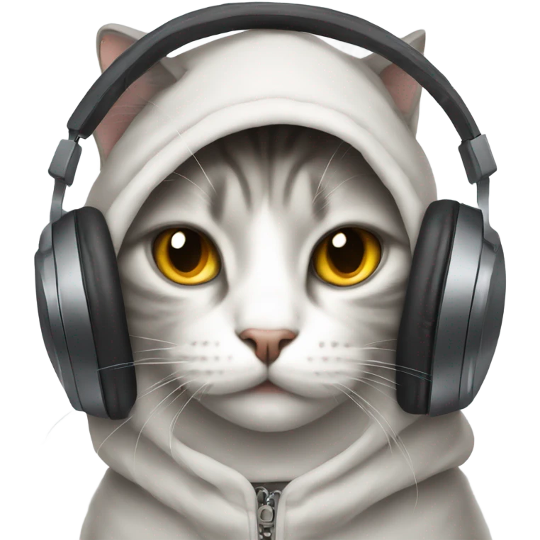 Cat wearing a hoodie vibing to headphones emoji
