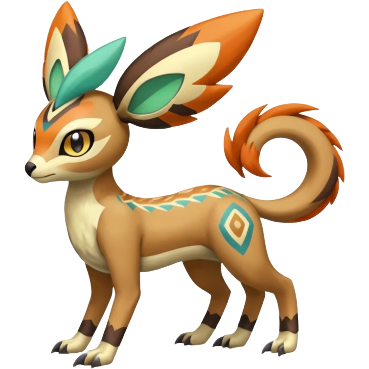 Tribal Colorful Exotic Fionbri-Trico-Kalon-Falvie-Vernid-Meloetta-Pokémon-Fakémon-Digimon-Spectrobe-hybrid-fusion, full body emoji