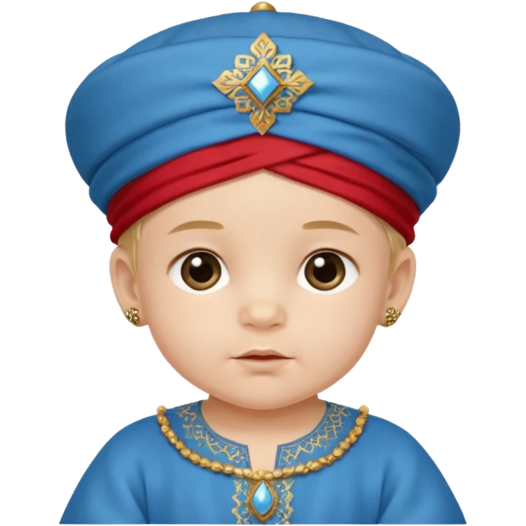  baby boy dressed in a blue ghalibiya with delicate decorations with a red Moracain hat  emoji