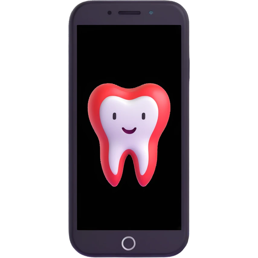 smartphone with a tooth-shaped logo on screen emoji