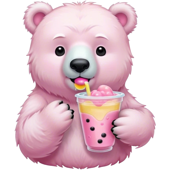 pink polar bear drinking boba emoji