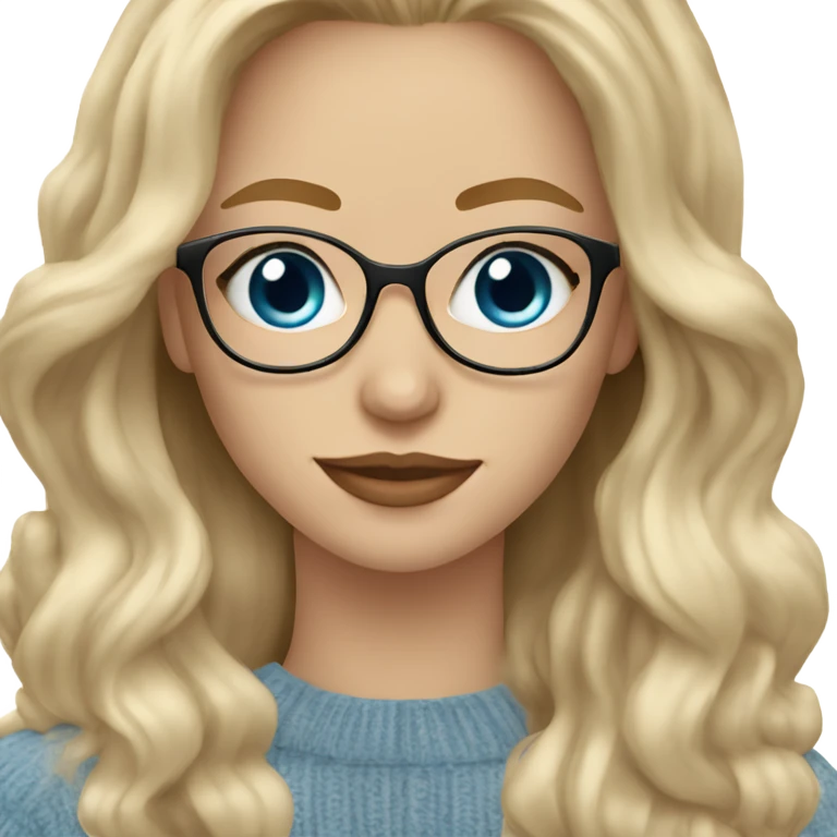 Realistic blonde balayage long hair white women beige sweater blue eyes and small glasses holding phone  emoji