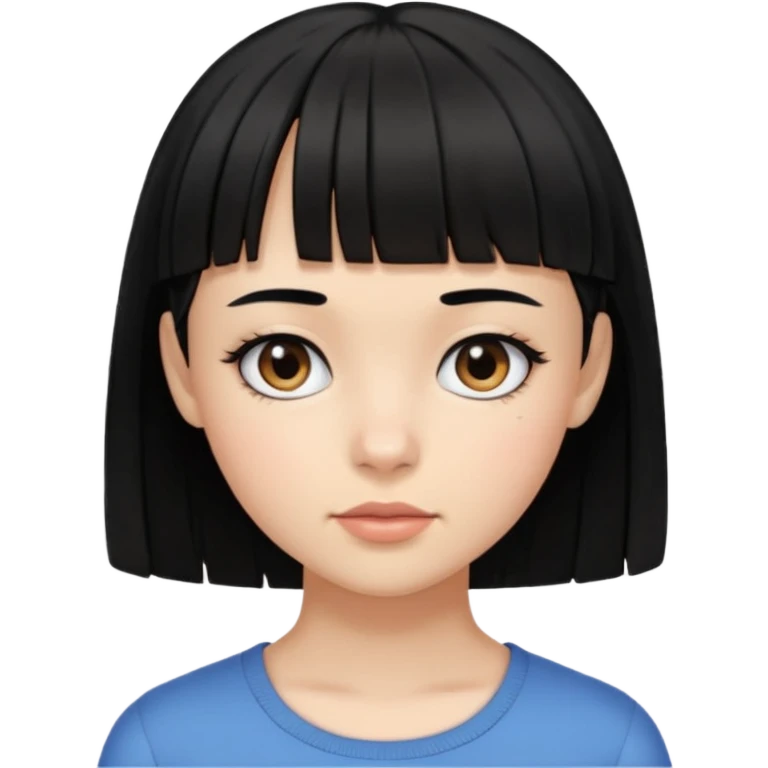 girl with micro bangs half of forehead shorter black hair emoji