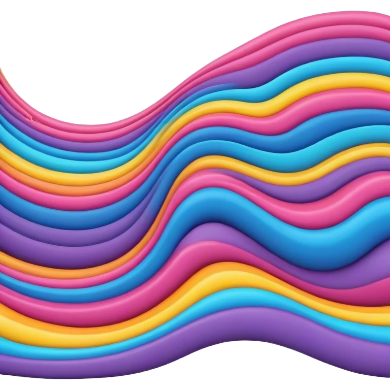 3D, psychedelic colored hippie style wavy line. Single line only emoji