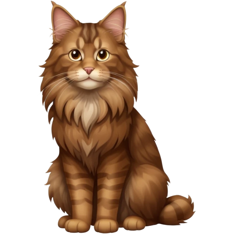 A high-resolution photo-realistic digital illustration of a brown maine coon cat, full body noble maine coon emoji
