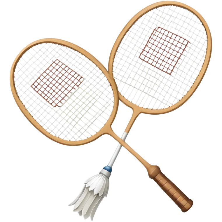 Two crossed badminton rackets with a shuttlecock resting in between, set against the faint outline of a badminton court. The image highlights the tools of the sport, with a subtle emphasis on the court's net and boundaries, symbolizing competition and skill. emoji