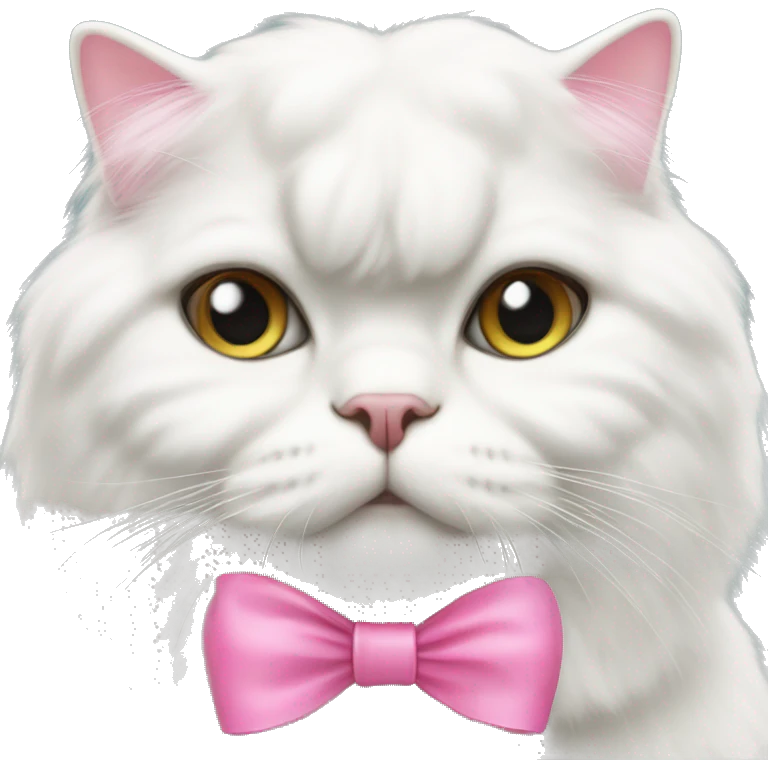 White Persian flat faced cat with pink bow emoji