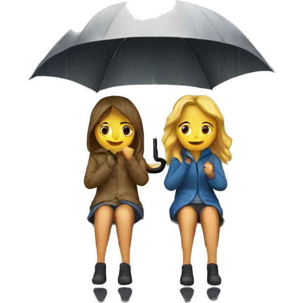 two girls sitting under an umbrella in the rain emoji