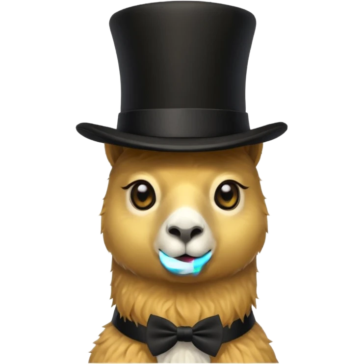A small golden llama silhouette wearing a black top hat and a monocle emoji