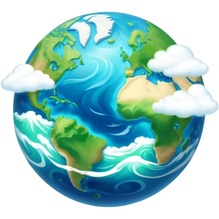 Cinematic Realistic Earth Emoji, depicted with vibrant blue oceans, swirling white clouds, and lush green continents rendered in exquisite detail, high shine, and a soft radiant glow that captures the dynamic, life-sustaining beauty of our home planet. emoji
