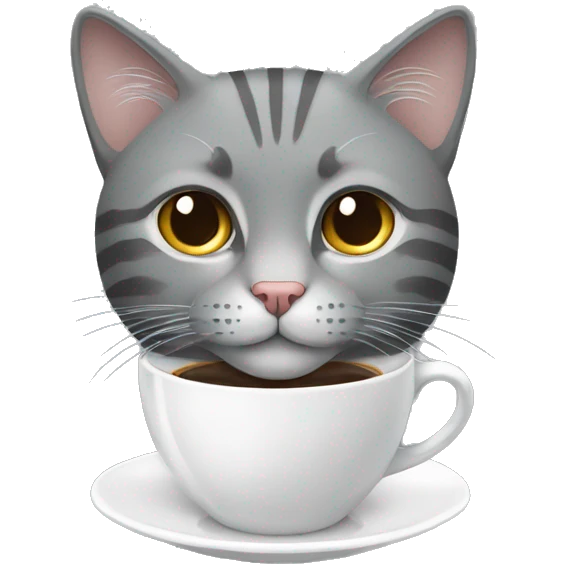a gray cat with a white stripe on his forehead who drinks coffee emoji
